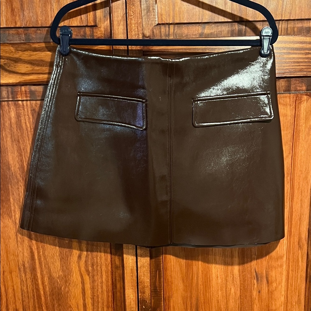 NWT H&M Shiny Brown Faux Patent Mini Skirt